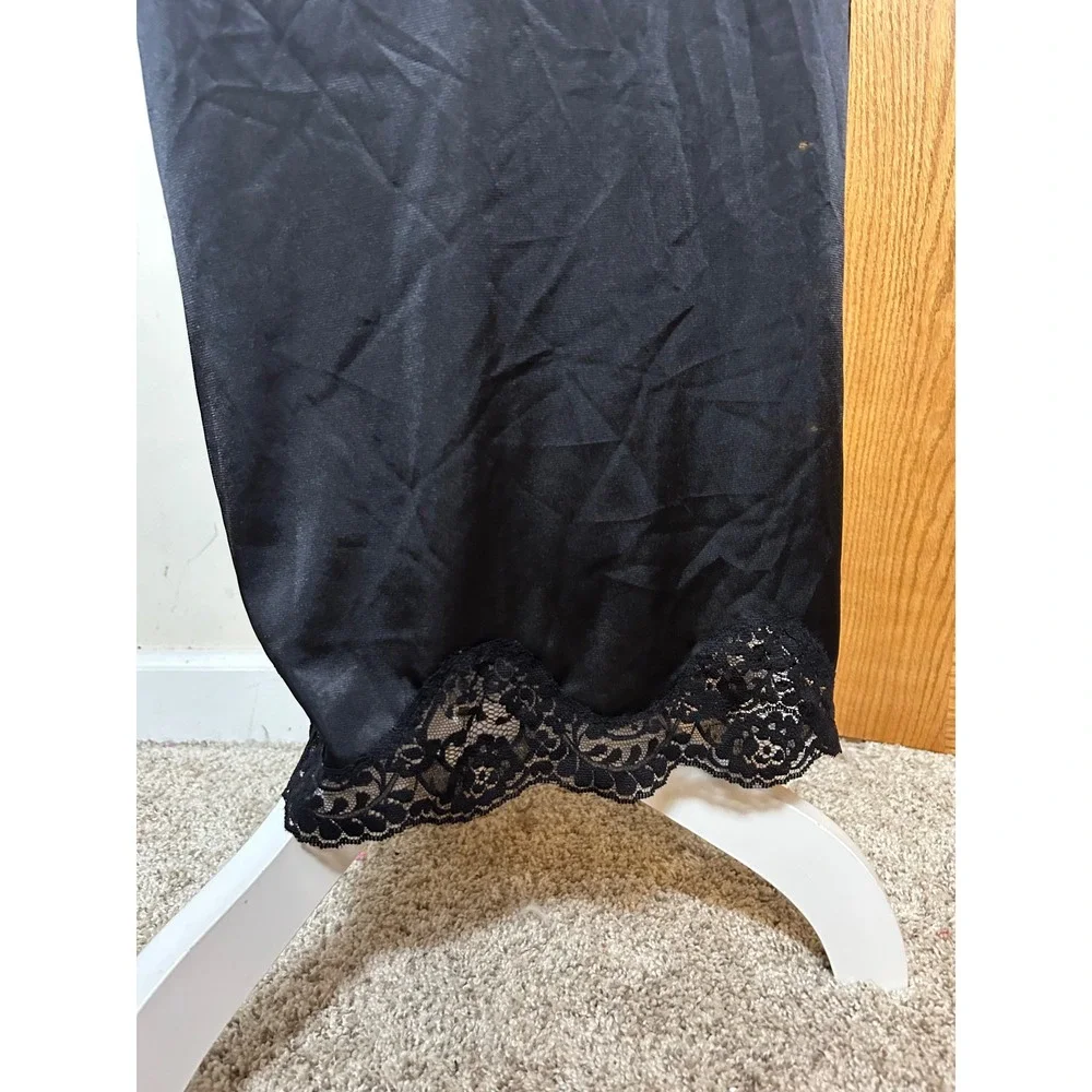 Vintage‎ Adonna Black Nylon Maxi Half Slip Skirt Lace Trim Side Slit Plus 1XL - Picture 5 of 8